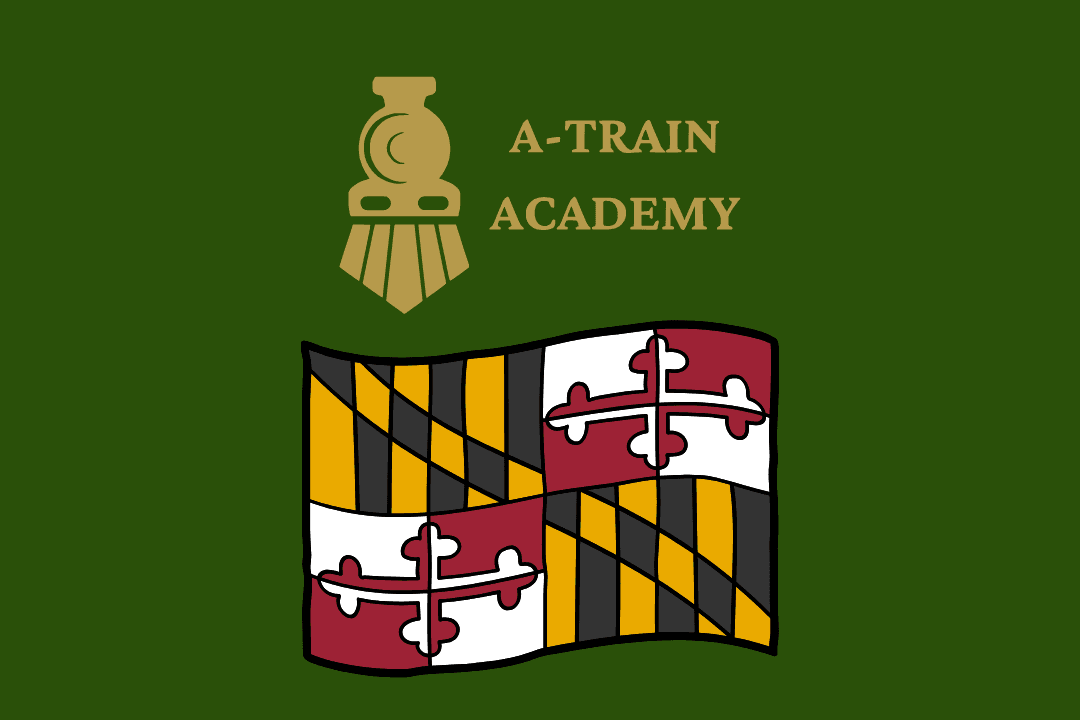 A-Train Academy Maryland home inspector course graphic with the Maryland state flag