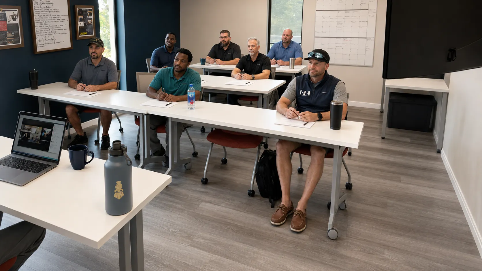 Home inspector students at their desks in an A-Train Academy classroom