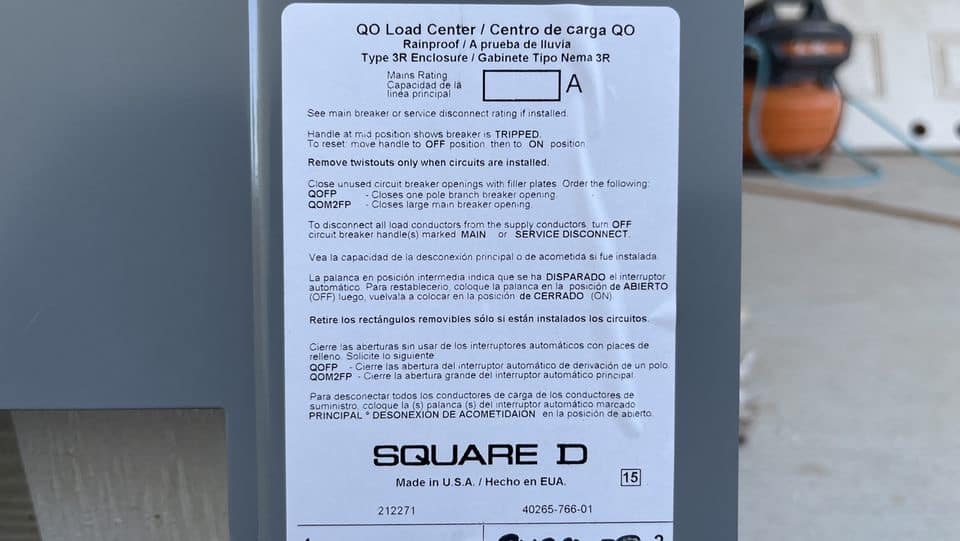 Square D QO Load Center Home Inspector training Texas