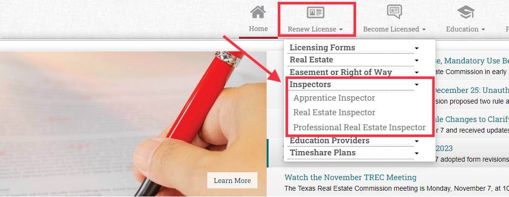 TREC Become licensed, home inspector license